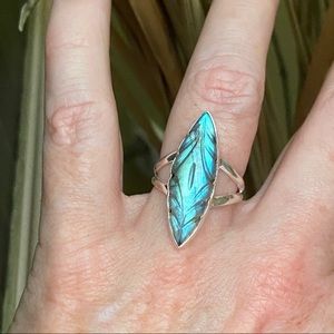 Hand Carved Labradorite Madagascar Sterling Ring